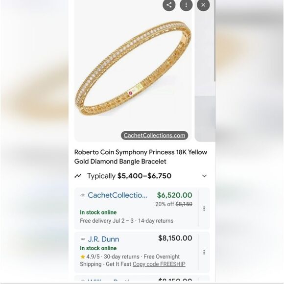Authentic New Roberto Coin Diamond Symphony Princess Bangle In 18kt Yellow Gold - Picture 2 of 14